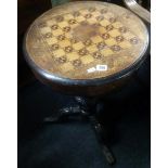 MAHOGANY PEDESTAL WORK TABLE WITH CHESSBOARD TOP (A/F)