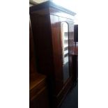 INLAID MAHOGANY WARDROBE WITH BEVELLED MIRROR DOOR & DRAWER UNDER