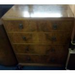 1930's WALNUT VENEERED CHEST OF THREE LONG & TWO SHORT DRAWERS