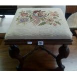 SMALL CARVED STOOL WITH UPHOLSTERED TOP