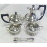 4 PIECE PLATED TEA SET WITH SUGAR TONGS
