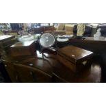 SMALL MAHOGANY SWING MIRROR, WRITING SLOPE & INLAID WORK BOX ALL A/F