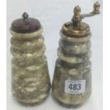 PAIR OF ALABASTER PEPPER GRINDER & SALT