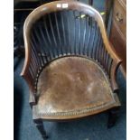 STYLISH MAHOGANY CARVER CHAIR WITH UPHOLSTERED LEATHER SEAT