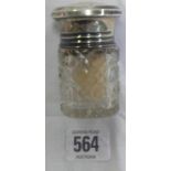 A SILVER MOUNTED SALTS JAR WITH CUT GLASS BODY - B'HAM 1921