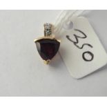 Garnet and diamond triangular pendant