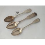 Two Irish rat-tail spoons - Dublin - 1829/1843 - and an American spoon stamped MOTTS - 67gms