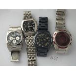 Four gents large multi-dial wristwatches