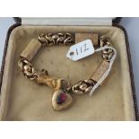 BOXED EARLY VICTORIAN GARNET FANCY LINK BRACELET WITH HEART AND HAND CLASP - 15CT GOLD - 22GMS