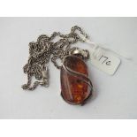Silver and amber pendant necklace