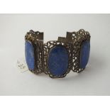 Chinese silver lapis panel bracelet