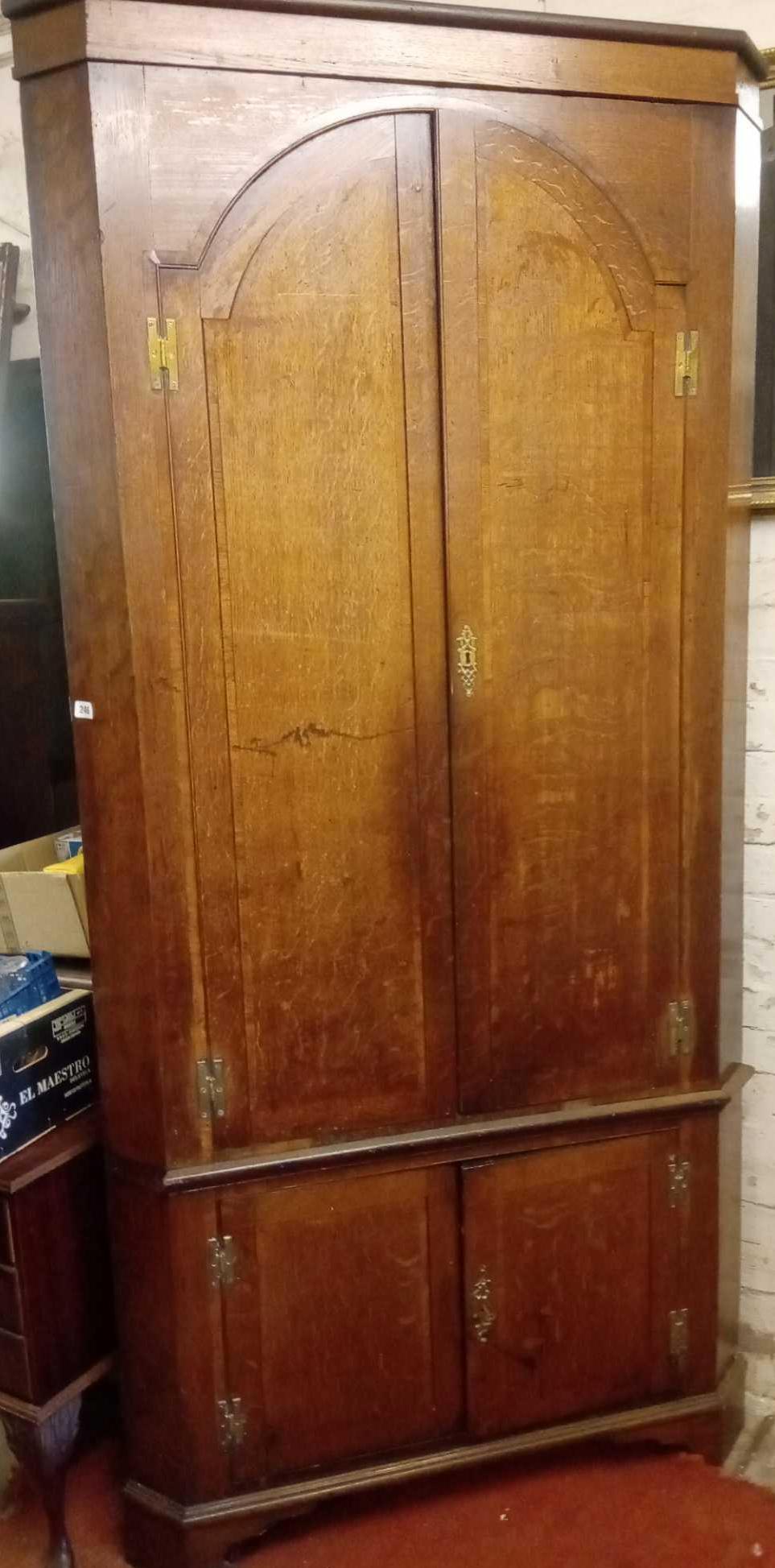 George III oak mahogany bounded corner cupboard with fitted interior - 7' 6" high - Image 2 of 2