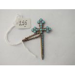 Gilt and turquoise cross and pin