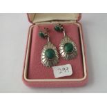 Pair of silver and malachite drop earrings