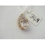 Citrine and diamond pendant in 9ct - 3.7gms