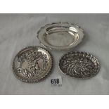Group of three embossed circular pin dishes