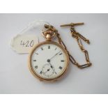 Gents gilt pocket watch with seconds dial - working order - with gilt fancy link albert