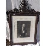 Duke of Wellington engraving in a carved oak regimental frame - Virtutis Frontuna Comes (Fortune