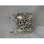 Victorian pierced mustard pot - 3" over handle - Sheffield 1840 by HW&Co