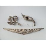 Two silver marcasite brooches etc.