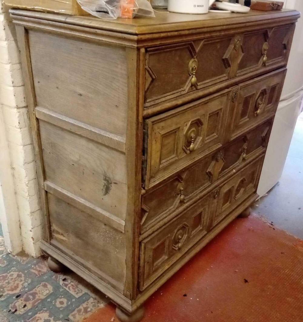 Late c17 oak four drawer chest with moulded lanel front - 46" wide - Image 2 of 2