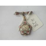 Silver and enamel lapel watch with bow