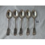 Set of five Victorian teaspoons 1887 - 129gms