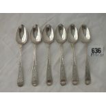 Six attractive bright cut Exeter teaspoons (probably) by W WALSH - 1805 - 72gms