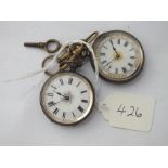 Two ladies silver fob watches