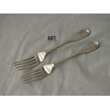 Two fiddle pattern dessert forks, one Exeter 1850 - 94gms