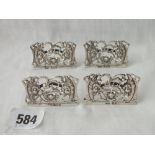 Set of four menu holders decorated with flowering scrolls - B'ham 1984 by GY&Co - 51 gms