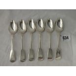 Set of six Victorian Exeter fiddle pattern teaspoons - 1859 by JW - 130gms