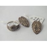 Marcasite ring and pair of earrings