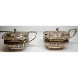 Pair of oblong half fluted mustard pots with one BGL only - Chester 1900 - 79gms