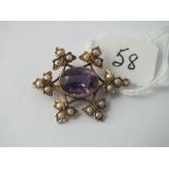 Pearl and amethyst brooch in 9ct - 4.2gms