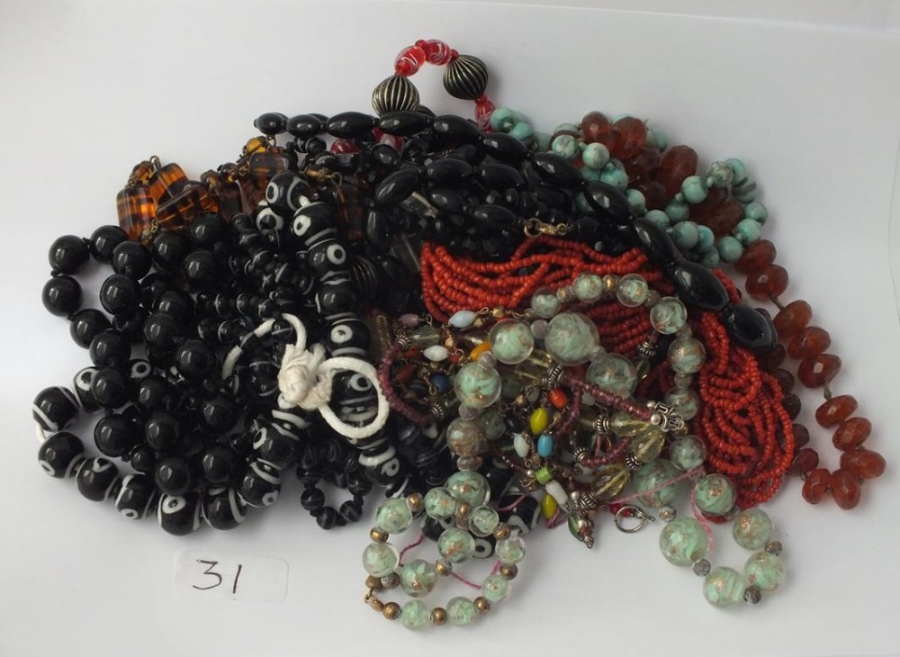 Large bag of glass and other bead necklaces