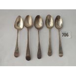 Five more Georgian bright cut teaspoons - 62gms