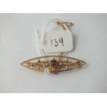 Boxed 9ct amethyst and seed pearl brooch