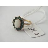 Opal and emerald cluster ring in 9ct - size M - 2gms