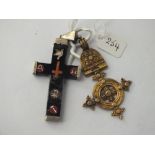 Gilt metal crucifix and micro-mosaic cross (a/f)
