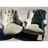 Two Victorian button-back chairs on turned legs