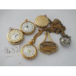 Bag of five assorted pendant watches and one ring watch