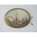 GOLD MOUNTED OVAL MINIATURE OF INDIAN SCENE