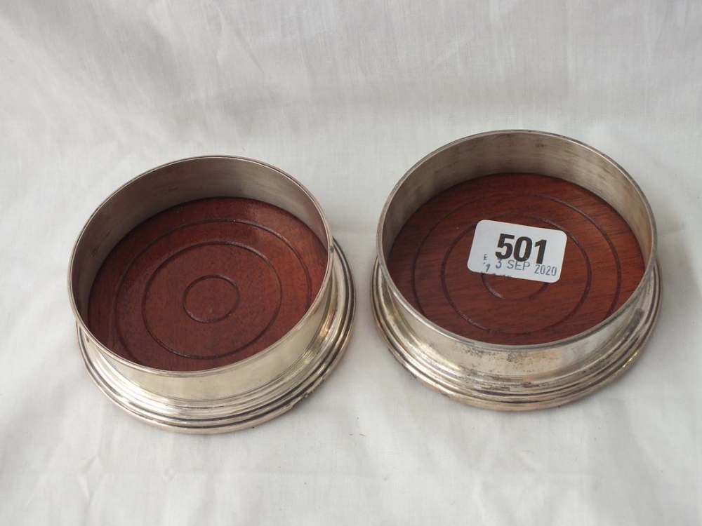 Pair of silver mounted coasters with wood bases,4”DIA - B'ham modern - Image 2 of 3