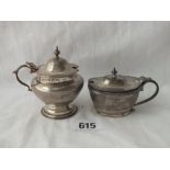 Two mustard pots one with liner. B'ham 1906, the other Sheffield 1908 - 101gms net