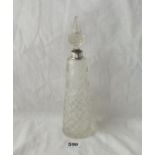 Tall mounted scent bottle with glass body and stopper 9” high