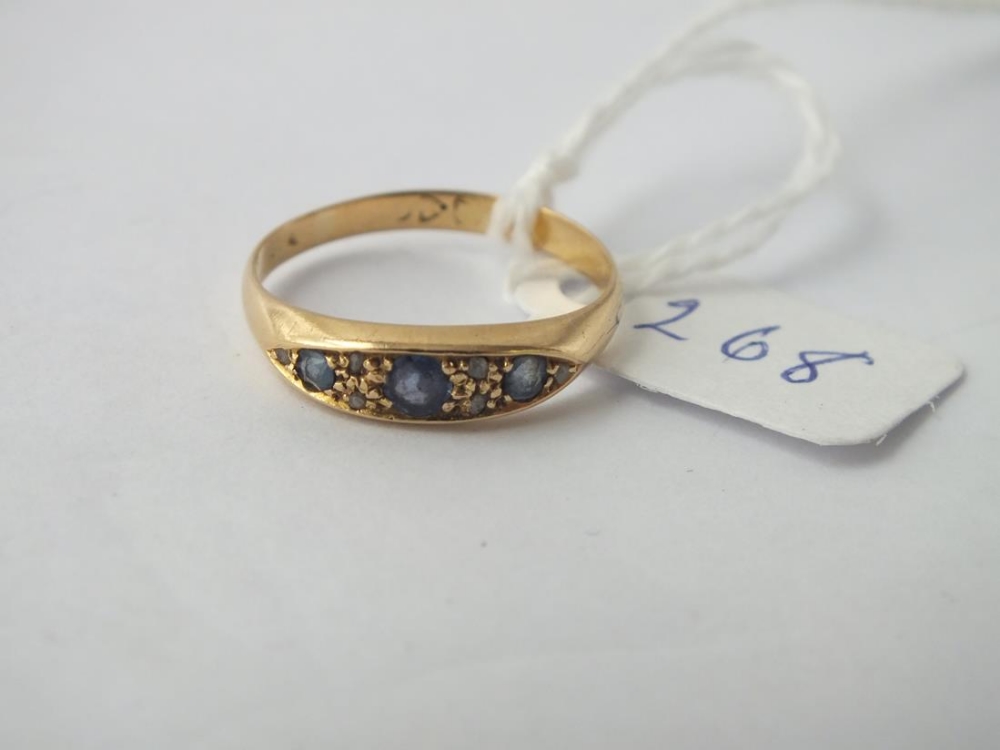 Sapphire and diamond ring in high carat gold - size N - 2.7gms