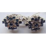 Blue and white paste set silver earrings with clip and stud fittings, marked 925