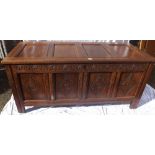 Antique oak coiffer with panel top and carved front - 55" wide