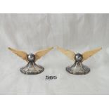 Pair of carver rests with carved bone wings - 3" wide - Sheffield 1909/10